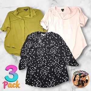 Bundle 3 Blouses Womens Medium Flowy Office Professional Workwear Classic Black